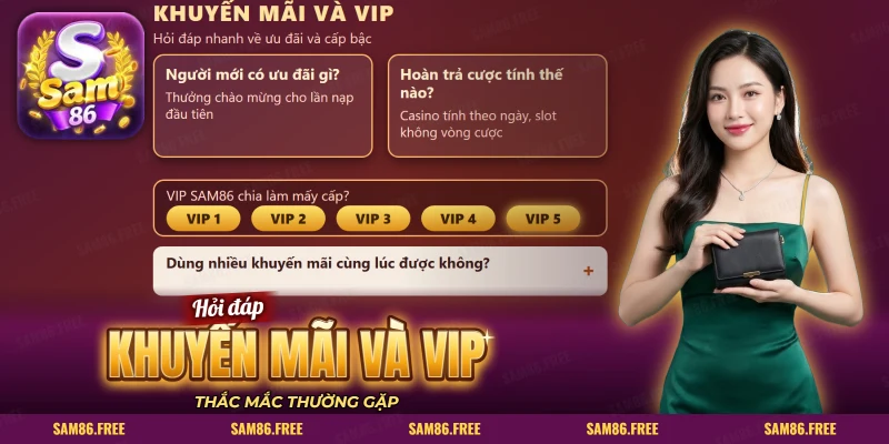 Mục hỏi đáp khuyến mãi và VIP với ô câu hỏi, các nút cấp bậc